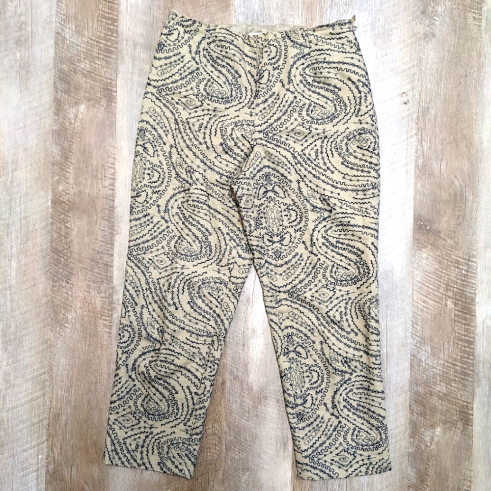 Talbots Petites Beige Cropped Pants Embroidered Size 8P